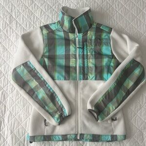 North face white plaid fleece jacket